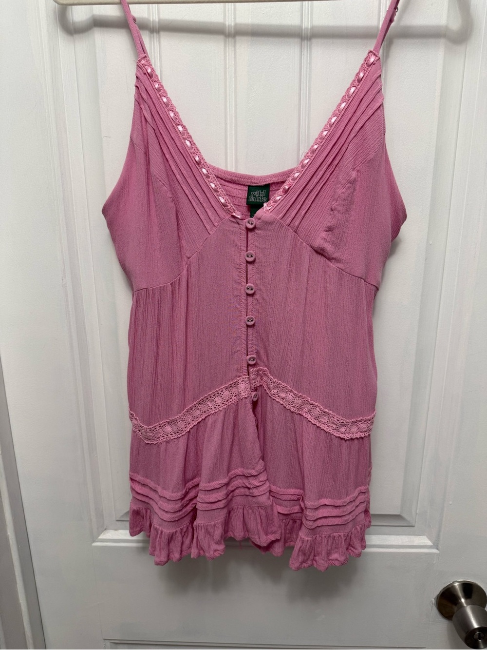 Wild Fable Pink Spagetti Strap Ruffle Ribbon Lace Blouse Size Large (36-2)